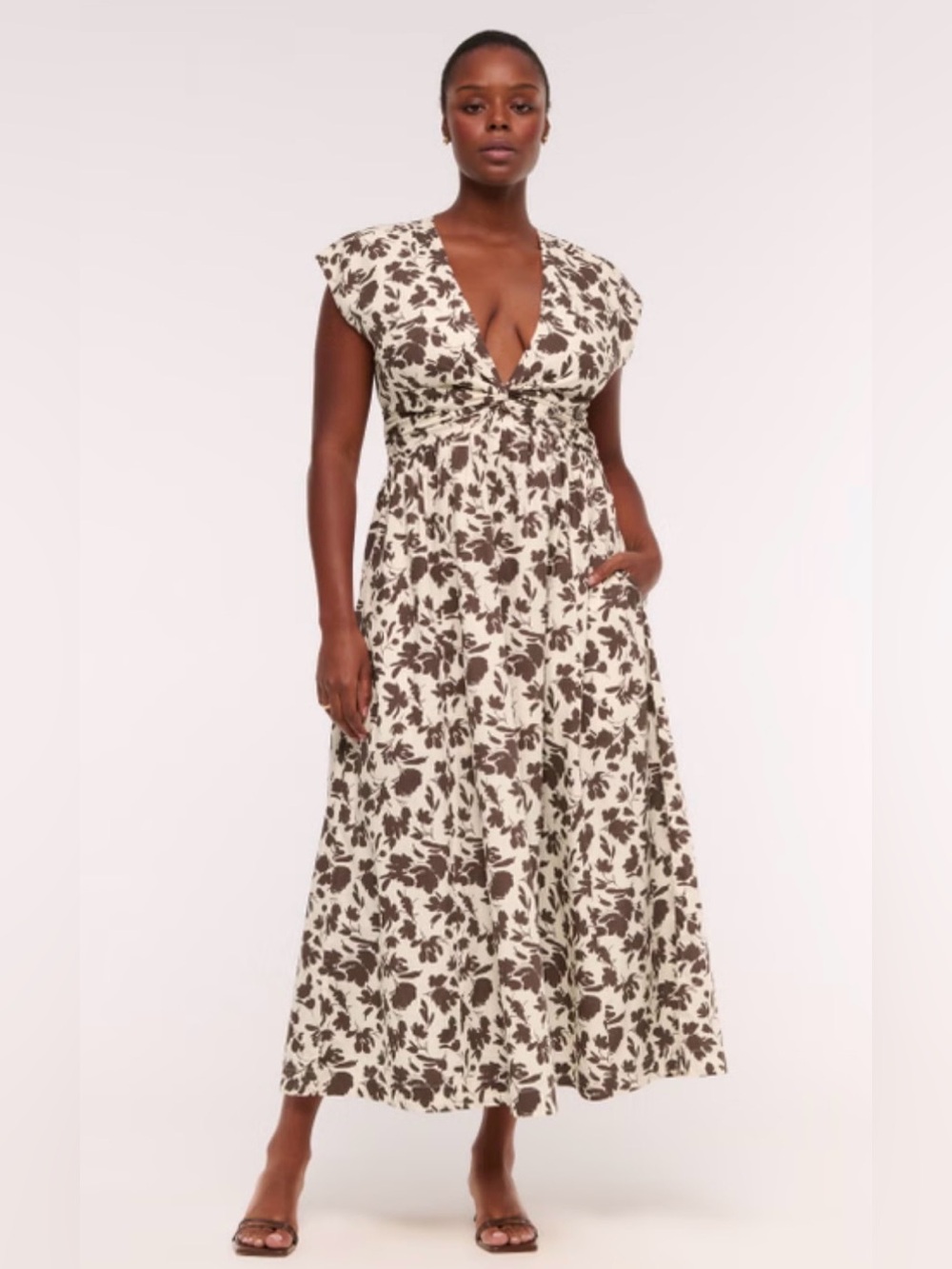 NWT! Abercrombie & Fitch Twist Front Maxi Dress in Cream Floral Size Large
